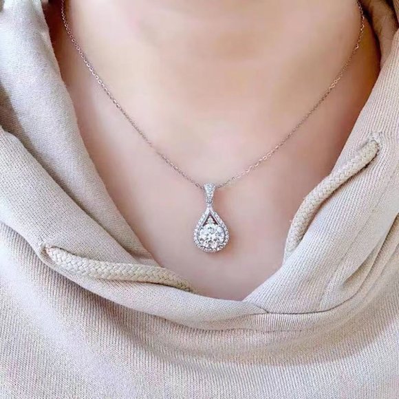 Certified 5ct. t.w. Moissanite Diamond Teardrop Halo Necklace NEW - Picture 4 of 13